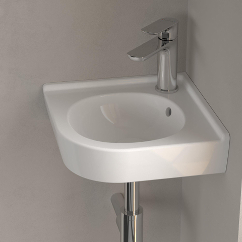 Villeroy & Boch O.novo hoekfontein - 32x32cm - met kraangat - met overloop CeramicPlus - White Alpine (glans wit) SW84225