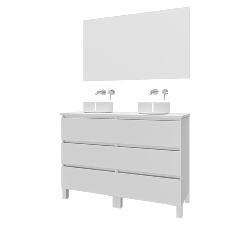 Saniclass Chaci PLUS Meuble de salle de bain - 120x86x46cm - vasque - plan de toilette - 6 tiroirs - miroir rectangulaire - blanc mat SW1027184