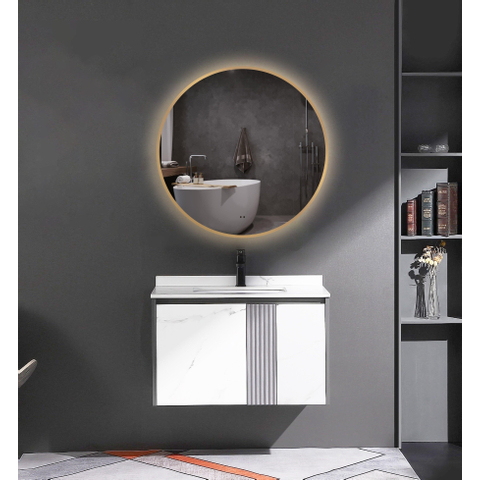 Adema Lonato Badkamerspiegel - rond - diameter 80cm - indirecte LED verlichting - spiegelverwarming - infrarood schakelaar - mat goud - beschadigd - OUTLET UDEN STORE44556