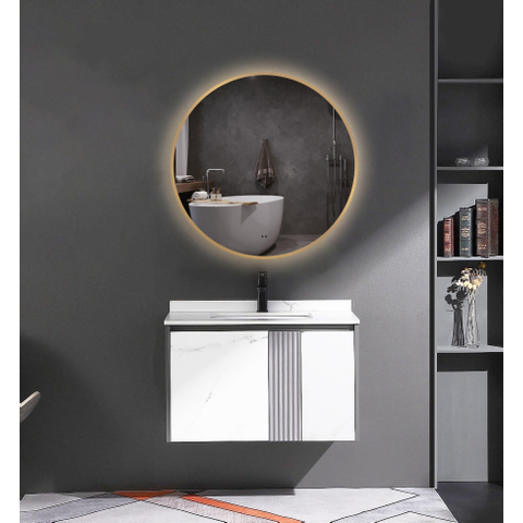 Saniclass Lonato Miroir avec éclairage rond diamètre 80cm avec éclairage LED indirect avec chauffe miroir et interrupteur infrarouge Or mat SW643414