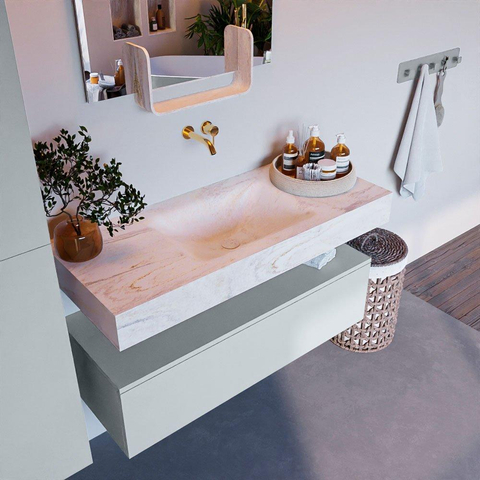 Mondiaz ALAN-DLUX Ensemble de meuble - 110cm - meuble Clay mat - 1 tiroir - Lavabo Cloud Ostra suspendu - vasque Centre - 0 trous de robinet SW807924