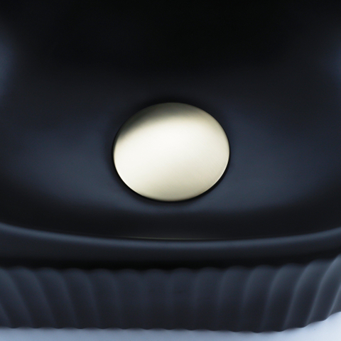 QeramiQ Fuente Ensemble de Lavabo - 40x21.5x12cm - strié - demi-rond - céramique - ensemble de robinet en laiton brossé - bouchon de vidange - siphon réduit - noir mat SW1233112