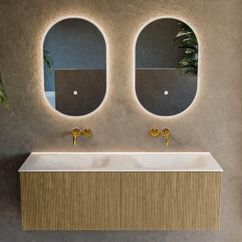 Mondiaz KURVE Ensemble de meubles de salle de bains - 130x46x40cm - 2 tiroirs - vasque solid surface - double - sans trou de robinet - Dusk SW1414800