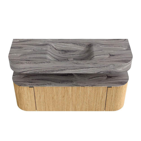 MONDIAZ THOR-DLUX 130cm badmeubel ronding links + rechts kleur Oak met 1 lade en 2 deuren. Vrijhangende wastafel CLOUD Midden 1 kraangat kleur Sombra. SW1464034