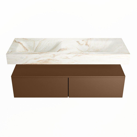 Mondiaz ALAN-DLUX Ensemble de meuble - 130cm - meuble Rust mat - 2 tiroirs - Lavabo Cloud Frappe suspendu - vasque Gauche et droite - 0 trous de robinet SW804800
