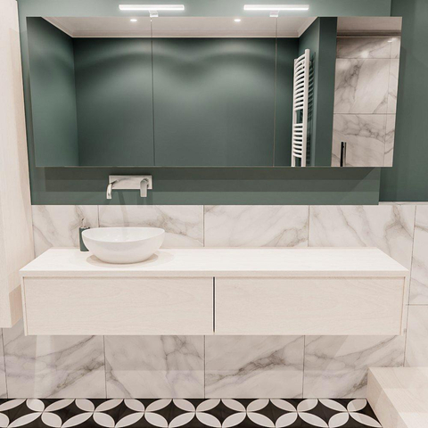 ENSEMBLE DE MEUBLE MONDIAZ LUSH - 180 cm - 2 tiroirs - lavabo BARCO - vasque à gauche - 0 trous de robinet - sous-couche SW409701