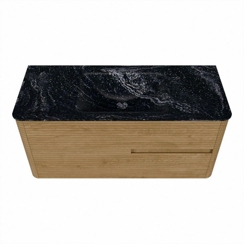 Mondiaz CIRO-DLUX Ensemble de meubles de salle de bains - 110x45x50cm - lavabo solid surface Lava - 1 vasque au milieu - sans trous de robinet - 2 tiroirs - Chêne SW1531075