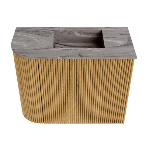 Mondiaz JOYA-DLUX 51.6cm toiletmeubel - ronding links kleur Oak - Wastafel FAYE positie Rechts 1 kraangat kleur Sombra. SW1424278