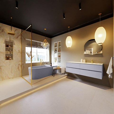 Mondiaz VICA-DLUX Ensemble meuble de salle de bains - 150cm - cale - 4 tiroirs - Lavabo encastré CLOUD - droit - 1 trou de robinet - couleur Frappe - Version XL 60cm de haut SW1189187