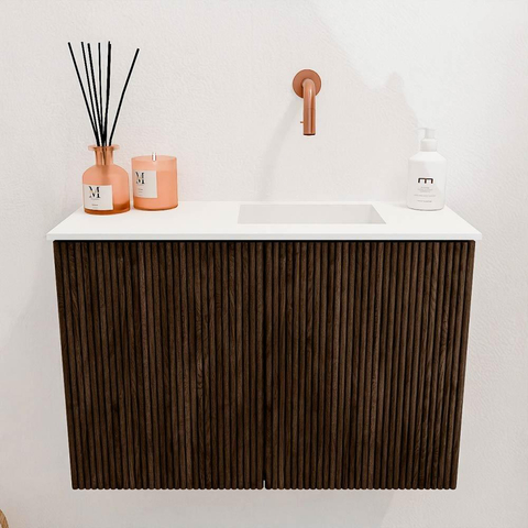 Mondiaz JOYA 60cm meuble de toilette - couleur Walnut - Lavabo FAYE position Droite Sans trou de robinet couleur Talc. SW1421300