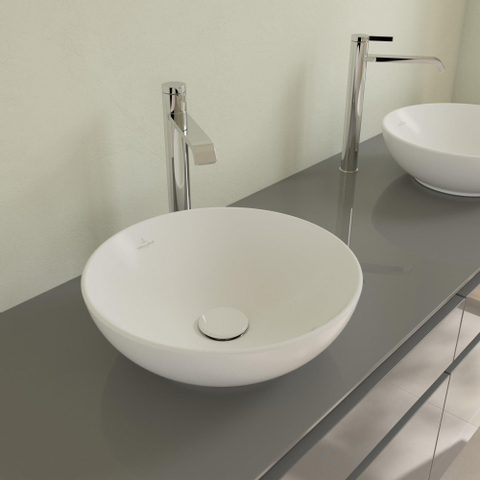 Villeroy & Boch Loop & Friends opzetwastafel - 38x38cm - zonder kraangat - met overloop CeramicPlus - Stone White (mat wit) SW644102