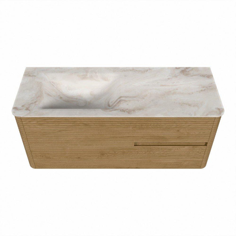 Mondiaz CIRO-DLUX Ensemble de meubles de salle de bains - 120x45x50cm - lavabo en solid surface Frappe - 1 vasque à gauche - 1 trou de robinet - 2 tiroirs - Chêne SW1530842