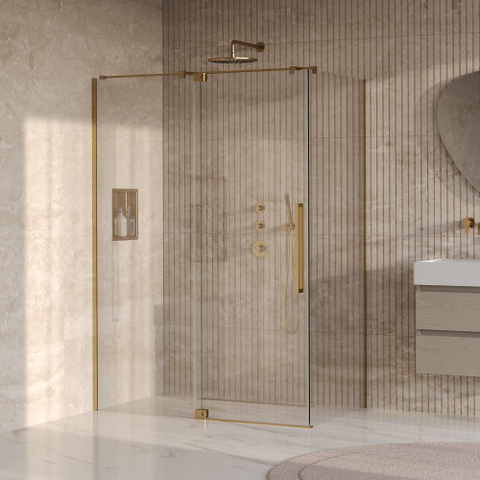 BRAUER Stellar Cabine de douche - 140x90x200cm - porte battante - revêtement verre - réversible - verre clair - PVD or brossé SW1418034