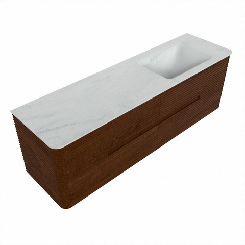 Mondiaz CIRO-DLUX Meuble de salle de bains - 160x45x50cm - Plan vasque solid surface Opalo - 1 lavabo à droite - sans trous de robinetterie - 4 tiroirs - Ruby SW1531693
