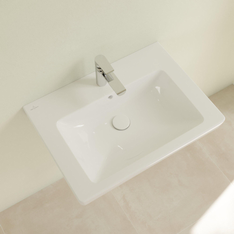 Villeroy & Boch Subway 2.0 wastafel - 65x47cm - 1 kraangat - met overloop CeramicPlus - White Alpine (glans wit) 1024071