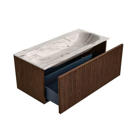 MONDIAZ KURVE-DLUX Meuble de salle de bains 100cm couleur Walnut avec 1 tiroir et 0 porte. Lavabo BIG MEDIUM Milieu sans trou de robinet Nata. SW1432193