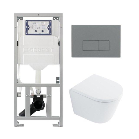 QeramiQ Dely Pack WC - 36,3x51,7cm - à fond creux - sans bride - réservoir encastré Geberit UP320 - abattant WC softclose 35 mm - plaque de déclenchement gris clair - boutons rectangulaires - blanc brillant SW1222088