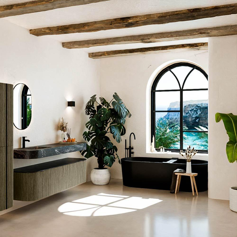 MONDIAZ THOR-DLUX Meuble de salle de bains 170cm arrondi gauche + droite couleur Shadow avec 1 tiroir et 2 portes. Vasque suspendue CLOUD Gauche 1 trou de robinet couleur Lava. SW1465522