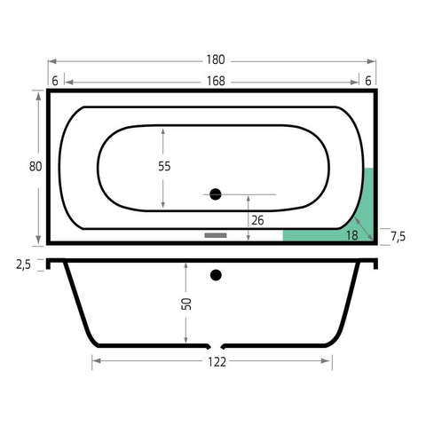 Xenz Lagoon Duobad - 180x80x53 - afvoer Midden - acryl - cement SHOWROOMMODEL SHOW26647