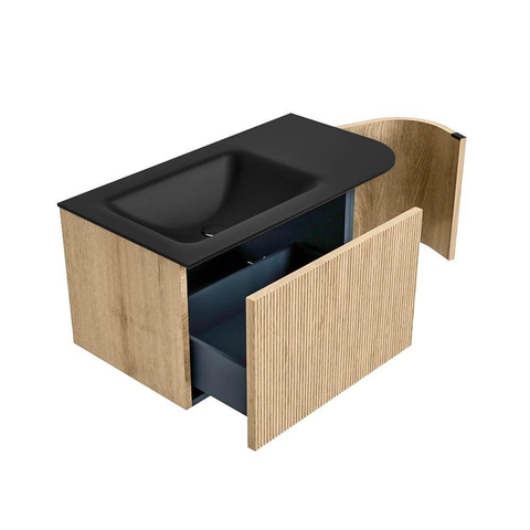 MONDIAZ KURVE Meuble de salle de bains 85 cm avec module 25 R couleur Chêne avec 1 tiroir et 1 porte. Lavabo CLOUD gauche sans trou de robinet Urban. SW1138335
