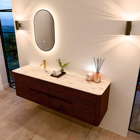 Mondiaz CIRO-DLUX Ensemble de meuble de salle de bains - 170x45x50cm - Plan vasque solid surface Nata - 1 vasque à gauche - 1 trou de robinet - 4 tiroirs - Ruby SW1532107