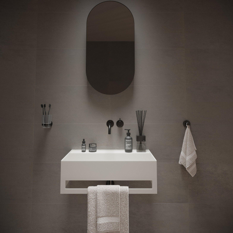 Ideavit SolidBliss Wastafel 60x40x20cm 0 kraangaten met handdoekhouder Solid surface mat wit SW420097