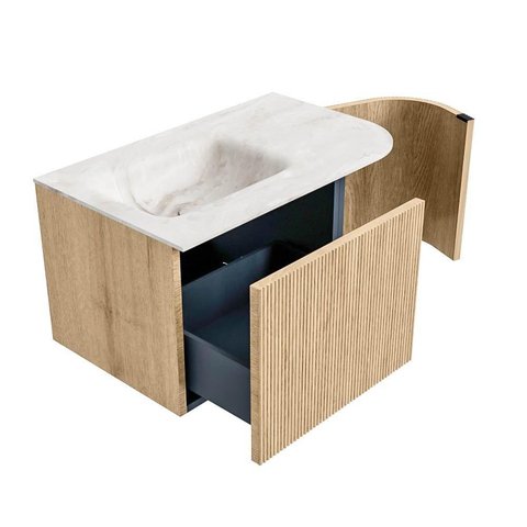 MONDIAZ KURVE-DLUX Meuble de salle de bains 75 cm avec module 25 R couleur Oak avec 1 tiroir et 1 porte. Lavabo GRUNNE gauche 1 trou de robinet couleur Frappe. SW1137317