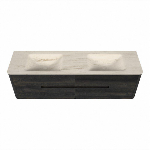 Mondiaz CIRO-DLUX Meuble de salle de bains - 170x45x50cm - Plan-vasque solid surface Meli - 2 vasques double - 2 perçages de robinet - 4 tiroirs - Shadow SW1532601