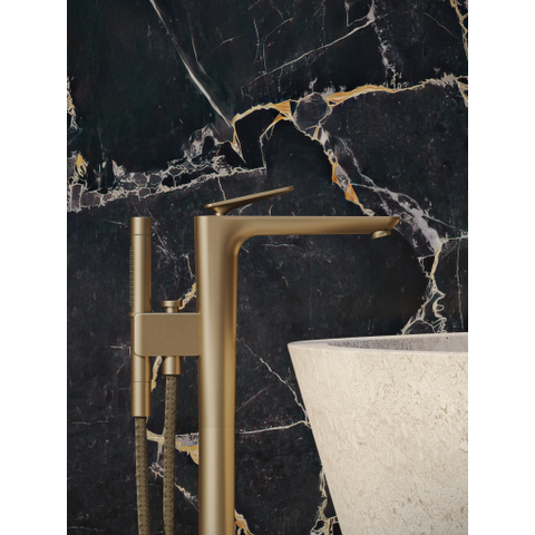Hansgrohe Axor Citterio C afbouwdeel v. vrijstaande badkraan m. omstel m. handdouche en cubic cutvloermontage. voorsprong 19.4cm - brushed bronze SW1152003
