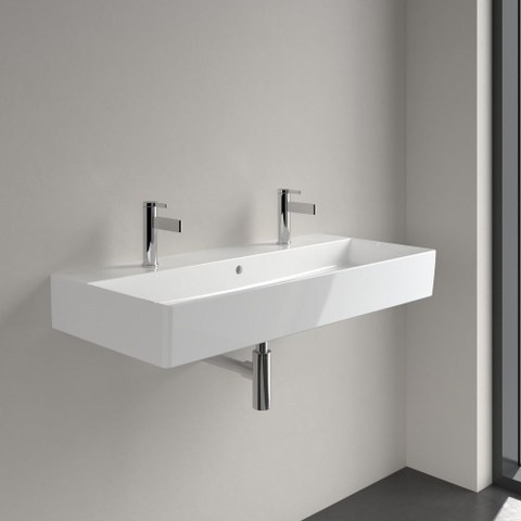 Villeroy & Boch memento 2.0 wastafel onderzijde - geslepen - 100x47cm - met overloop - 2 kraangaten - White Alpine (glans wit) SW354326