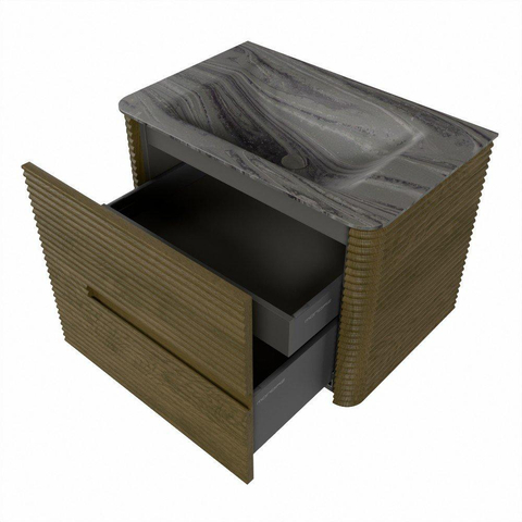Mondiaz CIRO-DLUX Badkamermeubelset - 70x45x50cm - Solid surface wastafel Sombra - 1 wasbak Midden - 1 kraangat - 2 lades - Dusk SW1533374