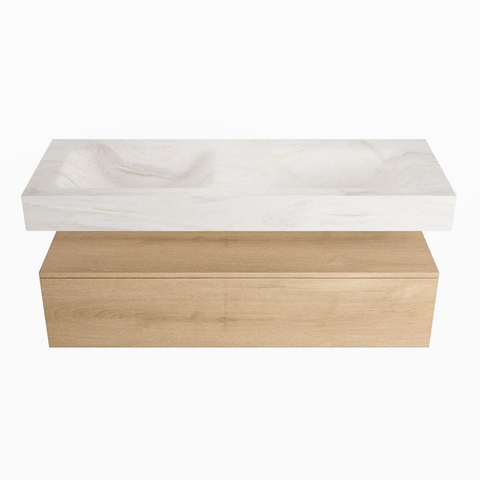 MONDIAZ ALAN - DLUX Badkamermeubelset - 130cm - onderkast - Washed Oak - 1 lade - vrijhangende wastafel - 2 wasbakken - 2 kraangaten - Ostra SW809230