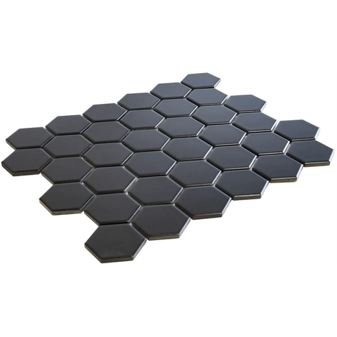 La Mosaic Factory Barcelona carreau mosaïque - 28,2x32,1cm - carrelage mural et de sol - Hexagone/Hexagone - Porcelaine Noir Mat SW62218
