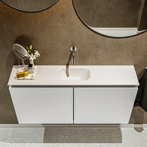 MONDIAZ TURE Toiletmeubel 100x23x50cm met 0 kraangaten 2 deuren talc mat Wastafel Eden midden Solid Surface Wit SW474901