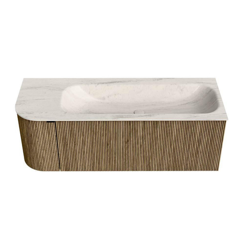 MONDIAZ KURVE-DLUX 125cm badmeubel ronding Links kleur Dusk met 1 lade en 1 deur. Wastafel BIG MEDIUM Rechts 1 kraangat Meli. SW1431913