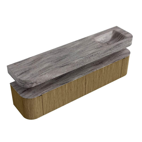 MONDIAZ THOR-DLUX Meuble de salle de bains - 200cm - arrondi gauche + droite - couleur Dusk - 2 tiroirs et 2 portes - Vasque suspendue CLOUD droite 1 trou de robinet - couleur Oza SW1467197