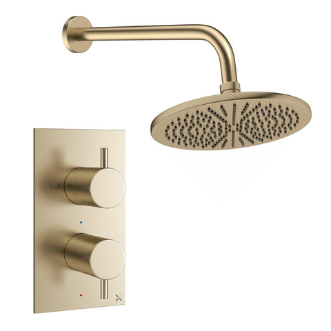 Crosswater MPRO Regendoucheset inbouw - 2 hendels - 30cm douchekop - wandarm - geborsteld messing (goud) SW1472592