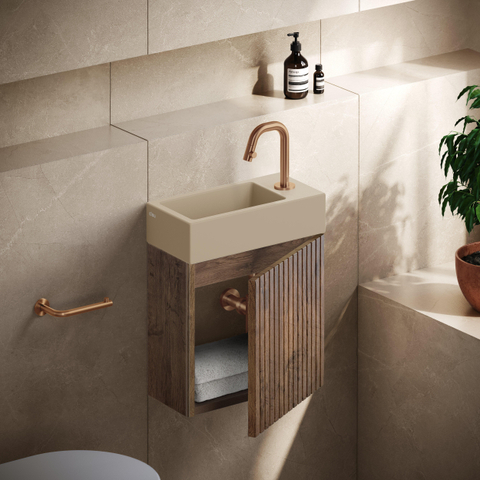 Clou Flush 3 fontein 36x18cm met kraangat rechts mat mosterd keram SW795724