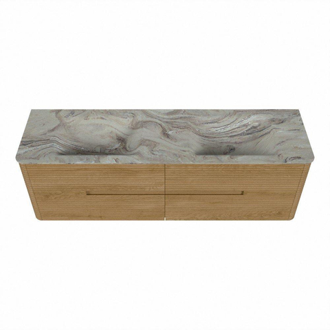 Mondiaz CIRO-DLUX Badkamermeubelset - 160x45x50cm - Solid surface wastafel Glace - 2 wasbak Dubbel - 2 kraangaten - 4 lades - Oak SW1530833