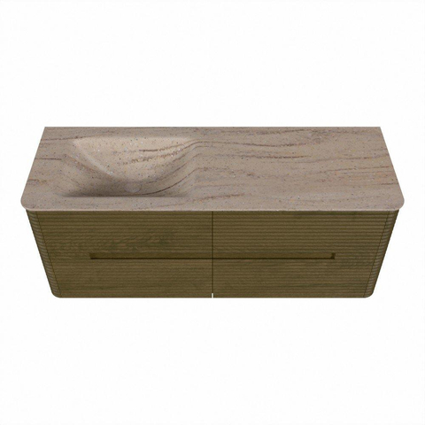 Mondiaz CIRO-DLUX Badkamermeubelset - 130x45x50cm - Solid surface wastafel Saba - 1 wasbak Links - 1 kraangat - 4 lades - Dusk SW1533333