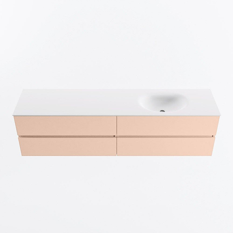 MONDIAZ Vica Ensemble meuble de salle de bains - 190cm - meuble bas rosee - 4 tiroirs - vasque moon à droite - sans trous de robinet - version haute 60cm - talc SW1080420