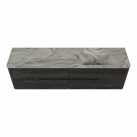 Mondiaz CIRO-DLUX Badkamermeubelset - 180x45x50cm - Solid surface wastafel Glace - 1 wasbak Rechts - zonder kraangaten - 4 lades - Shadow SW1532241