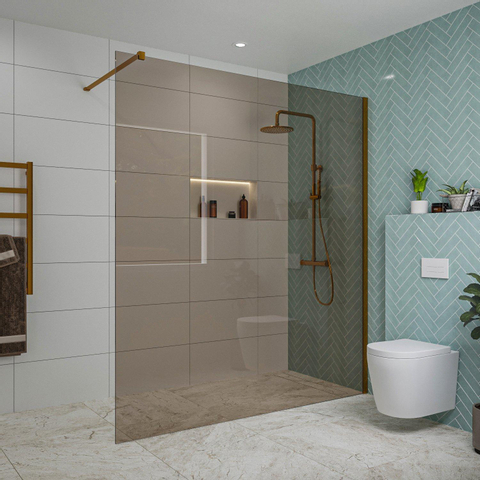 Fortifura Galeria inloopdouche - 180x200cm - rookglas - wandarm - PVD - geborsteld koper SW876943