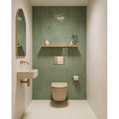 QeramiQ Dely Swirl Toiletset - 36.3x51.7cm - Geberit UP720 Duofix Sigma inbouwreservoir - 35mm zitting - geborsteld messing bedieningsplaat - ronde knoppen - beige SW1416805