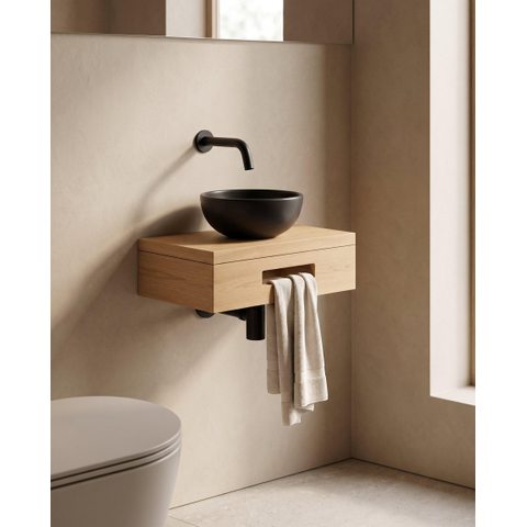 Royal Plaza Terra pack lave-mains – 40 x 25 x 10 cm – bois noir – robinet noir mat – sandwood (chêne clair) SW1574577