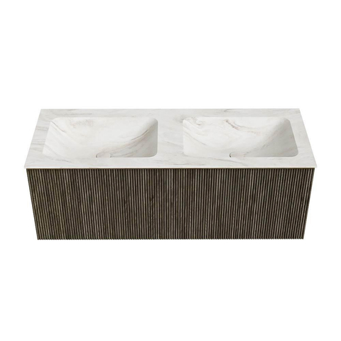 Mondiaz KURVE-DLUX Ensemble meuble de salle de bains - 120x46x40cm - 1 tiroir - lavabo solid surface - double - sans trou de robinet - Shadow SW1414481