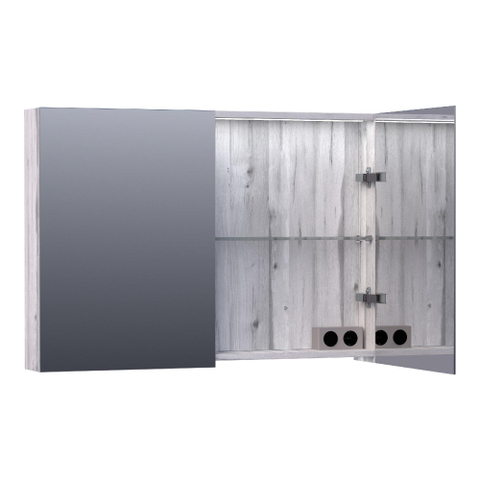 Saniclass Dual Spiegelkast - 100x70x15cm - 2 links- rechtsdraaiende spiegeldeur - MFC - Birch SW499515