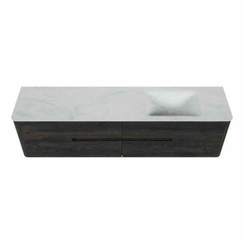 Mondiaz CIRO-DLUX Ensemble de meubles de salle de bains - 190x45x50cm - vasque en solid surface Opalo - 1 lavabo à droite - sans trous de robinet - 4 tiroirs - Shadow SW1532445