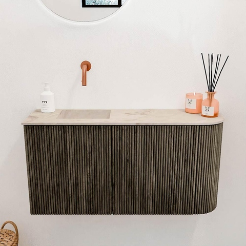 Mondiaz JOYA-DLUX 81.6cm toiletmeubel - ronding rechts kleur Shadow - Wastafel FAYE positie Links Zonder kraangat kleur Frappe. SW1422697