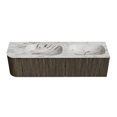 Mondiaz KURVE-DLUX Badkamermeubelset - 165x46x40cm - 2 lade - 1 deur - wastafel solid surface - dubbel / rechts - 2 kraangaten - Shadow SW1414611